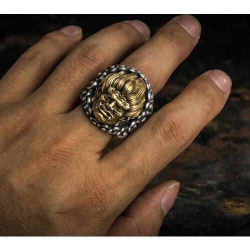 Solid 999 Sterling Silver MENS MEN artisan handmade Buddha punk biker Ring Jewelry A5656