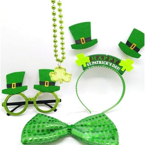 4pcs St Patricks Day Lucky Charm Costume Accessories Set Hair Hoop Necklace Glasses Sequin Bow for Irish Fun Party Celebration