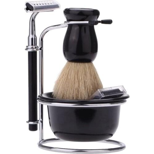 Mens Shaving Set, Shaving Razor with Replace Heads, Brush Holder Soap Bowl Mug Badger Hair Beard Brush Fathers Day Gifts