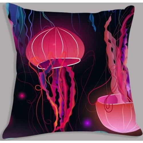 Watercolor Jellyfish Printed Cushion Cover Decorative Pillow Cover Velvet Throw Pillow Case Pillowcase for Sofa Home Decor