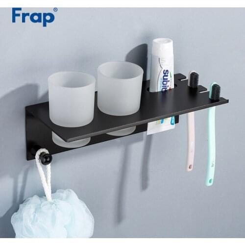 Frap New Modern Bathroom Shelf Rack Cup Holder With Hook Bath Shelves Multifunction Storage Rack Bathroom Accessories Y18076