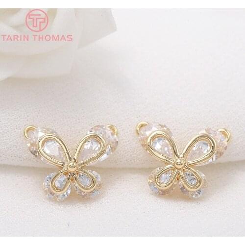 2PCS 10x12MM Hole 1MM 24K Gold Color Brass with Zircon Butterfly Charm Pendants for DIY Jewelry Making Findings Accessories