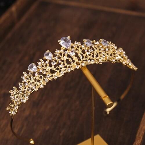 Gold Color Crystal Rhinestone Hair Crown Hairband and Tiara Headband Wedding Accessories Head Jewelry Tiara for Bride
