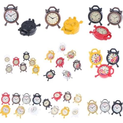 Different Styles Colors Mini Alarm Clock 1:12 Dollhouse Miniature Alarm Clock Model Doll Home Decor Toy Simulation ornament