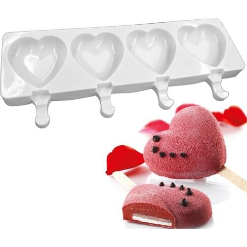 Silicone Ice Cream Mold 4 Holes Heart Shaped Popsicle Molds oulds Freezer Ice Maker Chocolate Dessert Mould