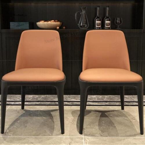 Light Luxury Dining Chair Home Modern Minimalist Nordic Restaurant All Solid Wood Dining Table Chair Backrest Lazy Casual Leathe
