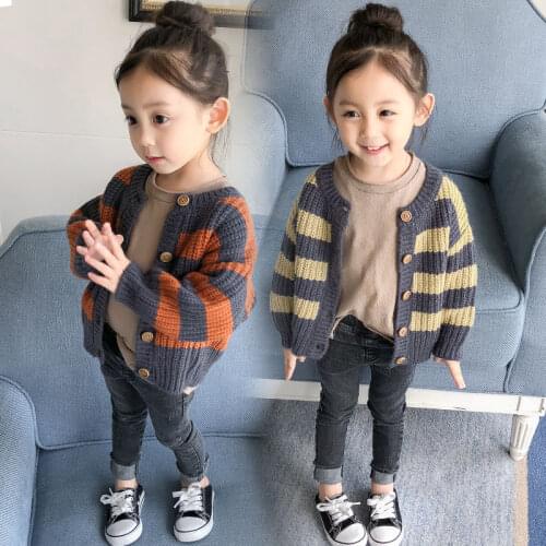 Girls Sweaters Korean Fashion Stripe Cardigan for Girls Kids Clothing High Quality Knitted Sweater Children Jackets Baby Coats