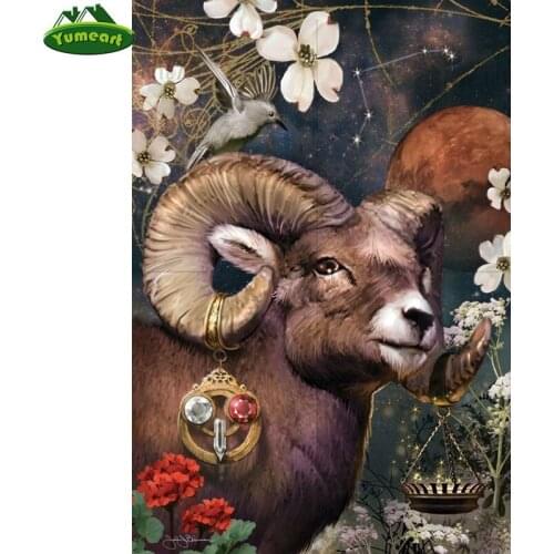 YUMEART Diamond Painting Floral Sheep Animal Diamond Painting Cross Stitch Birds and Flower Needlework Home Wall Decorative