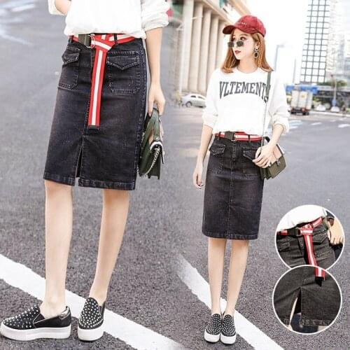 Womens Skirt New Large Size High Waist Washed Split Split All-match Thin Denim Skirt A-line Skirt Pencil Skirt