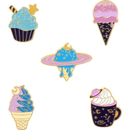 Womens Anime Badges Ice Cream Cartoons Lapel Pins Fashion Enamel Brooches For Backpack Decorative Brooch Hijab Pins For Clothes