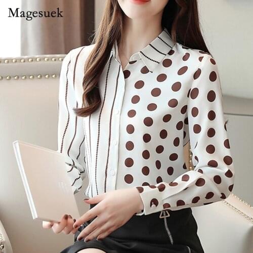 Women Fashion Spring Chiffon Blouse 2021 Elegant Long Sleeve Polka Dot Office Shirt Button Striped Korean Tops 7185 50