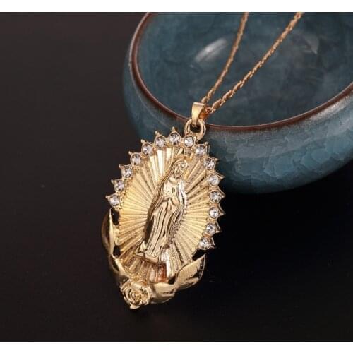 New Catholic Virgin Mary Pendant Necklace for Women Inlaid Zircon Pendant Fashion Religious Party Jewelry Wholesale Accessories