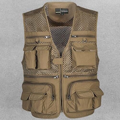 Waistcoat Vest Jacket Men Multi-Pocket Classic Male Sleeveless Coat Outdoor Photographer Fishing Jackets 5XL Vest Travel Clothes