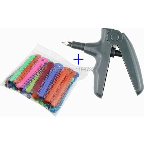 1Set Contains 1Pcs Dental Orthodontic Products Ligature Gun Dispenser +1Pack Dental Materials Mixed Colorful Ligature Ties Kit