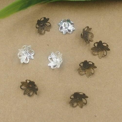 100 PCS 9mm Fashion Metal Copper Flower Bead Caps Connector Silver Color Antique Bronze Plated Charm For Jewelry Making