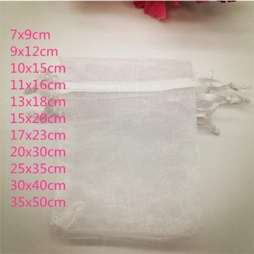 100pcs White Drawstring Organza Jewellery Bag Pouches 7x9/13X18cm Packaging For Jewelry Bags Pouch Jewelry Packaging Display