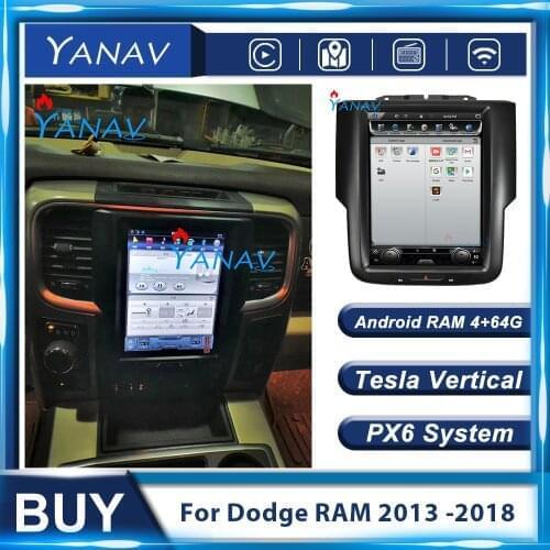 128GB Android Tesla Verticle Head Unit Car Radio For Dodge RAM 1500 3500 2013 -2018 Stereo Multimedia Car GPS Navigation Audio
