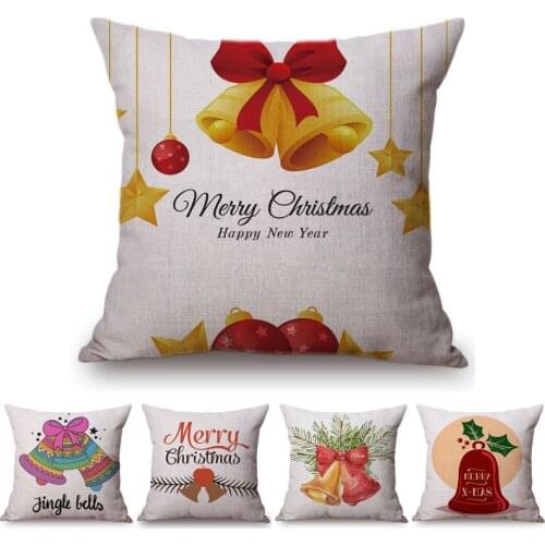 2020 Happy New Year Christmas Home Decoration Cushion Cover Colorful Bell Merry Xmas Design Sofa Decorative Throw Pillow Case