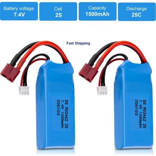 2x ZOP Power 1500mAh 7.4V 25C 2S Lipo Battery T Plug For Wltoys 12423 RC Car