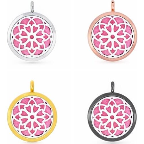 30mm Rose Gold Black Flower Aromatherapy Essential Oil Perfume Diffuser Locket Pendant with 6pcs PadS Fit Necklace key Chains