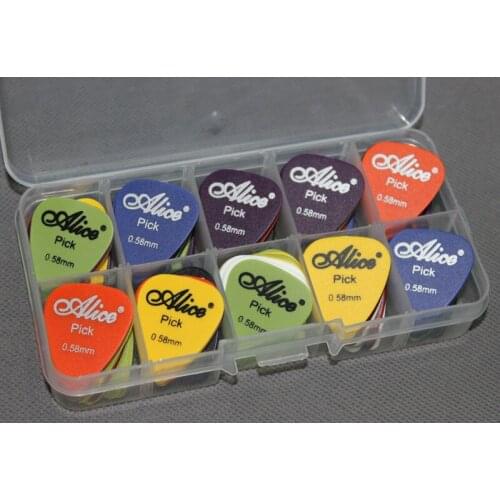 50pcs Alice Guitar Picks Plectrum Pick THIN 0.58mm various colors + 10 Grid Case