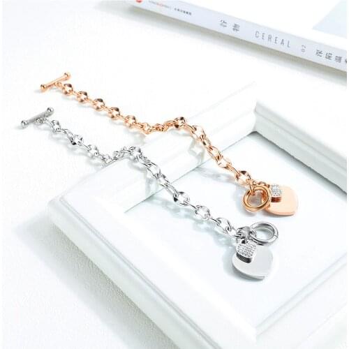 New 316L Stainless Steel Bracelet Gold Rose Gold Color Cubic Zirconia Heart OT Buckle Bracelet For Women Gifts Pulsera