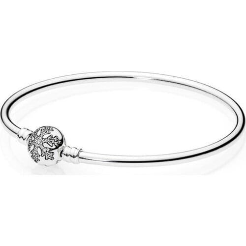 Authentic 925 Sterling Silver Moments Unique Snowflake Fashion Bangle Fit Pandora Women Bead Charm Bracelet Gift DIY Jewelry