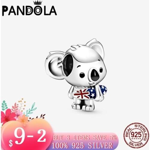 Summer 925 Sterling Silver Australia Surfing Koala Charms Beads Fit Original Pandora Bracelets DIY Jewelry Making Gift