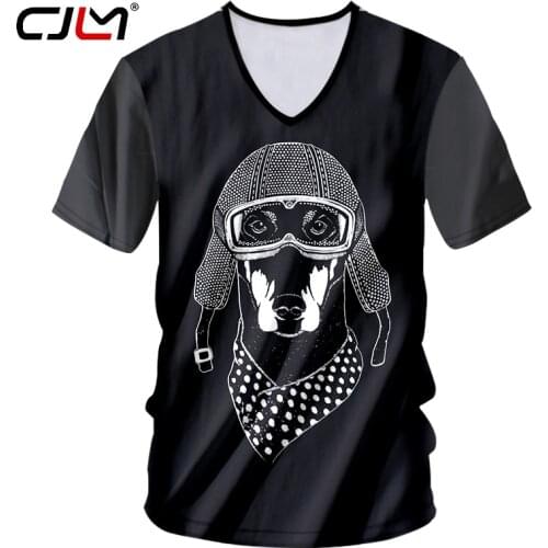 CJLM Fashion Man V Neck Tshirt 3D Dog Funny Tee Shirt Streetwear Mens T-shirt Whole body printing Oversized Tracksuit