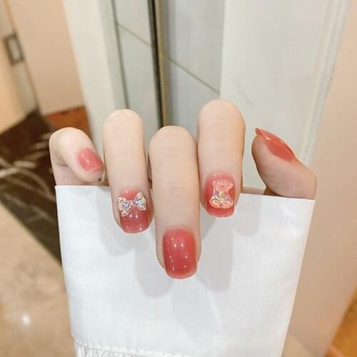 Nail Beauty With Short Square-head Shape Little Bear And Bow-knot Accessories Decor 4 Pcs Detachable Fashion For Women Nail Art