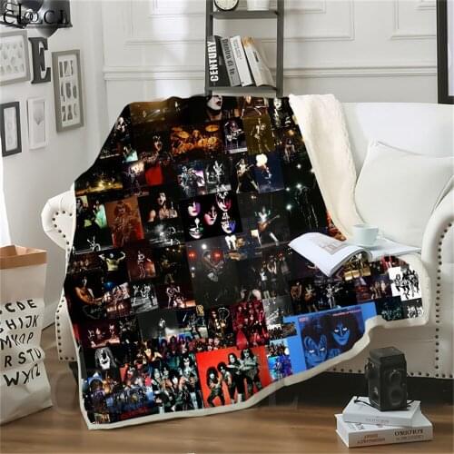 Double Layer Blankets for Beds Rock Band KISS 3D Blanket Fluffy Adult Quilts Boy Girl Home Decoration Sofa Party Throw Blanket
