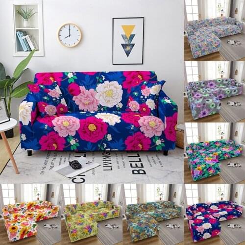 Stretch Sofa Cover For Living Room Floral Printing Anti-Dust Elastic Spandex Couch Cover Chaise Longue Protector 1/2/3/4 Seater