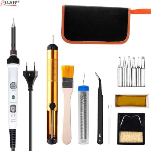 60W 80W EU US Electrical Soldering Iron Hand Welding Repair Tool Adjustable Temperature Soldering Ceramic heater iron Tips kits