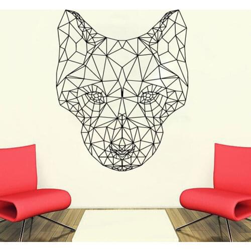 Geometric Wolf Dog Animals Anime Wall Decal Scandi Minimalistic Vinyl Sticker Monochromatic DIY Murals JH13