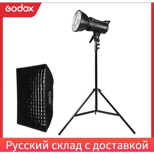 Godox SL-60W 5600K LED Video Light White Version Video Light Continuous Light Kit + 60x90cm Bowens Softbox + 190cm Light Stand