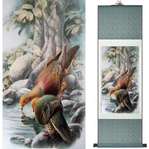 Birds and flower painting silk scroll painting traditional Chinese art painting home decoration painting2019072006