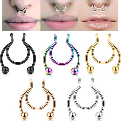 Fake Nose Ring Piercing Hoop Septum Rings U Shaped Stainless Steel Oreja Body Hip Hop Rock Clip Jewelry TRENDY 50pcs