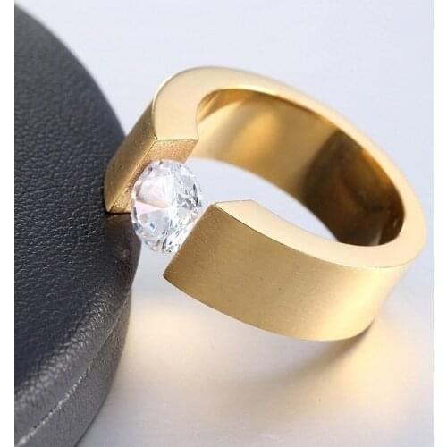 2020 Fashion Stainless Steel Ring For Men Accessories Jewelry Wedding Engagement Girl Gift Luxury 6mm Round Zircon Rings