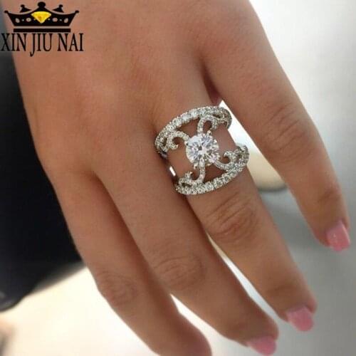 Luxury Exaggeration Jewelry Women Crystal Rhinestone Beauty Statement Ring With Stone Silver Color Engagement Rings For Women
