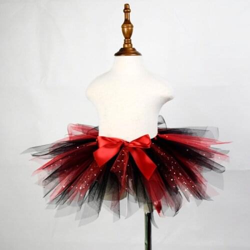 Girls Red And Black Fluffy Tutu Skirt Girls Glitter Dance Skirt Baby Birthday Party Clothes Kids Halloween Costume Newborn-12T