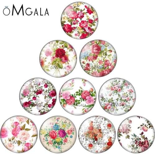Beauty Red Color Rose Flowers Patterns 10pcs mixed 12mm/18mm/20mm/25mm Round photo glass cabochon demo flat back Making findings