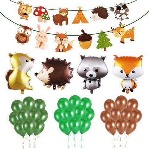Woodland Animals Birthday Party Decor Animal Banner Foil Balloon Set One 1st Boy Birthday Favor Jungle Safari Party Baby Shower