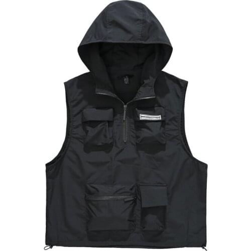 Mens Summer Workwear Casual Vest Sports Hooded Black Horse Clip