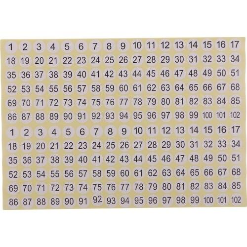 15 Sheets Round Sticky 1 to 102 Numbers Stickers, Self Adhesive Small Garment Numbered Labels, for Home, School & Office Use