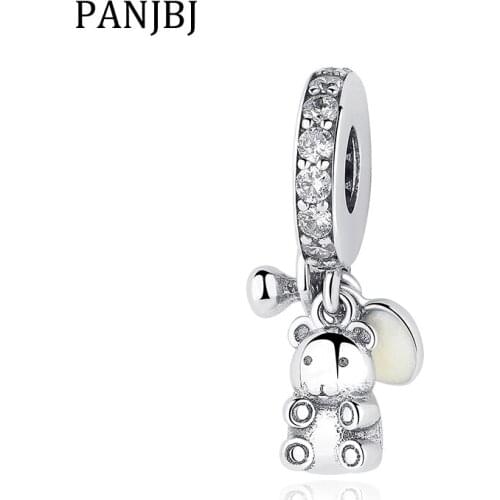 New 100% 925 Sterling Silver Beads Charm Heart Clear CZ Cute Bear Pendant Charms Fit Bracelet Necklace Women Diy Jewelry