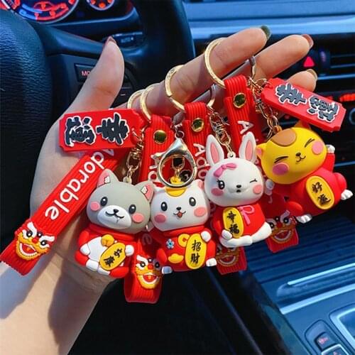 New Cartoon Lucky Cat Keychain Women Men Cat Bunny Car Key Ring Charm Bag Pendant Key Chain Gift Accessories