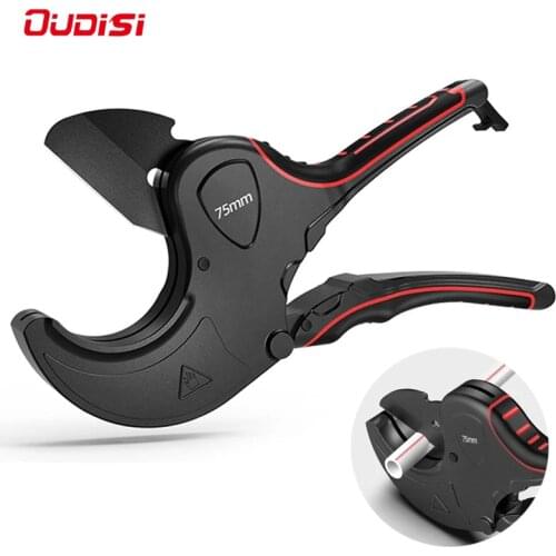 OUDISI PVC Pipe Cutter 36mm 42mm 64mm Aluminum Alloy Body Ratchet Scissors Tube Cutter PVC/PU/PP/PE Hose Cutting Hand Tools