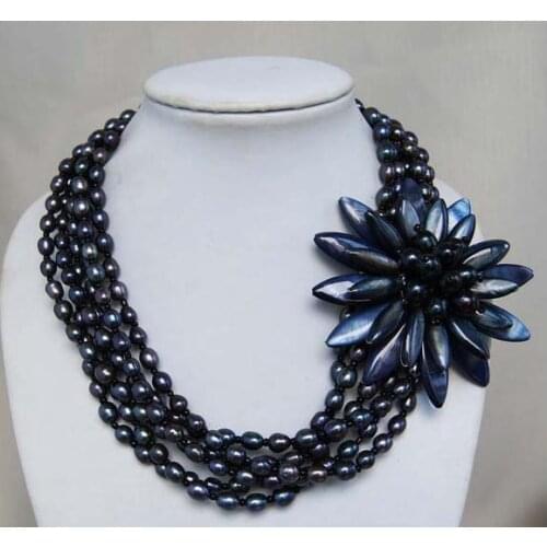 Wired Flower Choker Necklace With Mop Shell Real Black Freshwater Pearl Necklace,Handmade Flower Necklace,New Free Shipping