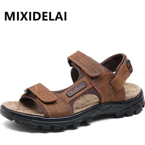 Summer Mens Sandals Outdoor Large Size Non-slip Mens Beach Sandals Genuine Leather Men Shoes Comfortable Walking Men Sneaker