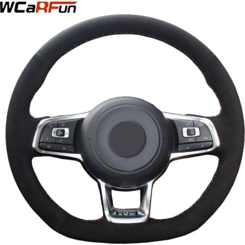 DIY Black Suede Hand-stitched Car Steering Wheel Cover for Volkswagen Golf 7 GTI Golf R MK7 VW Polo GTI Scirocco 2015 2016